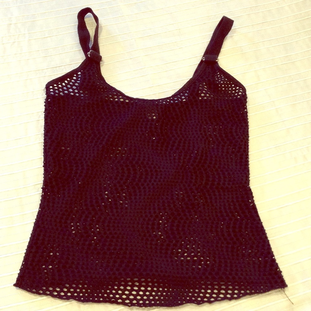 Black Cut Out Mesh See Thru Tank Top